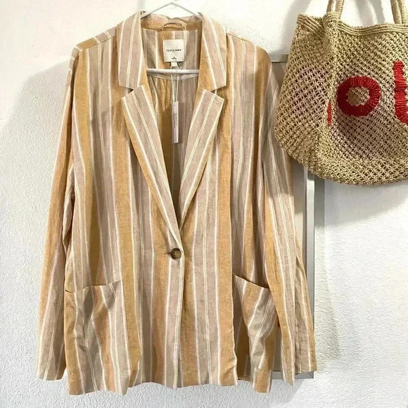 New Gentle Fawn Isla Linen Blazer Striped XL Professional Chic Office Cocktail - Picture 8 of 12